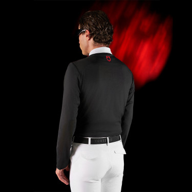 Polo da concorso uomo Equestro Ridertechnology a maniche lunghe con bottoni Nero
