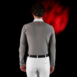 Polo da concorso uomo Equestro Ridertechnology a maniche lunghe con bottoni Uccello beffardo Grigio Polo da concorso uomo Equestro Ridertechnology a maniche lunghe con bottoni Uccello beffardo Grigio