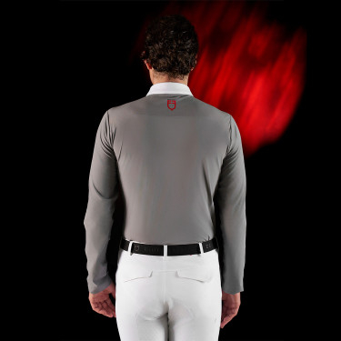 Polo da concorso uomo Equestro Ridertechnology a maniche lunghe con bottoni Uccello beffardo Grigio Polo da concorso uomo Equestro Ridertechnology a maniche lunghe con bottoni Uccello beffardo Grigio