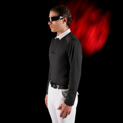 Polo da concorso uomo Equestro Ridertechnology a maniche lunghe con bottoni Nero