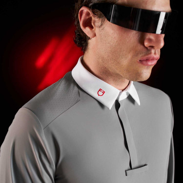 Polo da concorso uomo Equestro Ridertechnology a maniche lunghe con bottoni Uccello beffardo Grigio Polo da concorso uomo Equestro Ridertechnology a maniche lunghe con bottoni Uccello beffardo Grigio