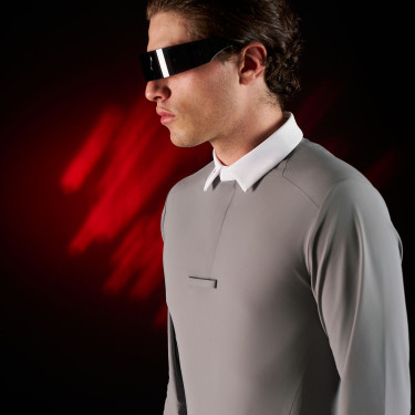 Polo da concorso uomo Equestro Ridertechnology a maniche lunghe con bottoni Uccello beffardo Grigio Polo da concorso uomo Equestro Ridertechnology a maniche lunghe con bottoni Uccello beffardo Grigio