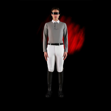 Polo da concorso uomo Equestro Ridertechnology a maniche lunghe con bottoni Uccello beffardo Grigio Polo da concorso uomo Equestro Ridertechnology a maniche lunghe con bottoni Uccello beffardo Grigio