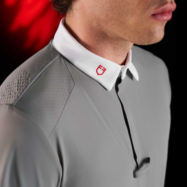 Polo da concorso uomo Equestro Ridertechnology a maniche corte con bottoni Uccello beffardo Grigio