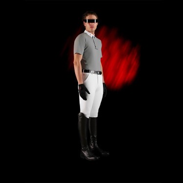 Polo da concorso uomo Equestro Ridertechnology a maniche corte con bottoni Uccello beffardo Grigio