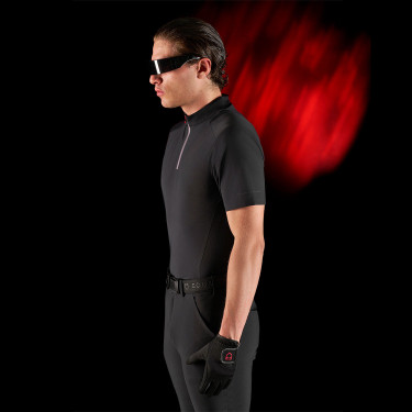 Polo da allenamento da uomo Equestro Ridertechnology a maniche corte con zip Nero