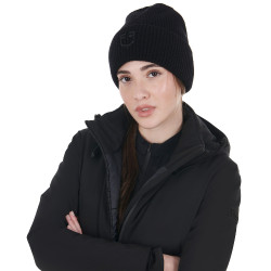 Berretto Equestro unisex in lana a costine con logo Nero Berretto Equestro unisex in lana a costine con logo Nero