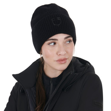 Berretto Equestro unisex in lana a costine con logo Nero Berretto Equestro unisex in lana a costine con logo Nero
