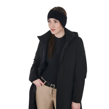 Fascia Equestro unisex in lana a costine con protezione per le orecchie e logo Nero