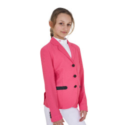 Giacca da concorso a tre bottoni da ragazza in mesh Equestro Caprifoglio Rosa Giacca da concorso a tre bottoni da ragazza in mesh Equestro Caprifoglio Rosa