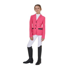 Giacca da concorso a tre bottoni da ragazza in mesh Equestro Caprifoglio Rosa Giacca da concorso a tre bottoni da ragazza in mesh Equestro Caprifoglio Rosa
