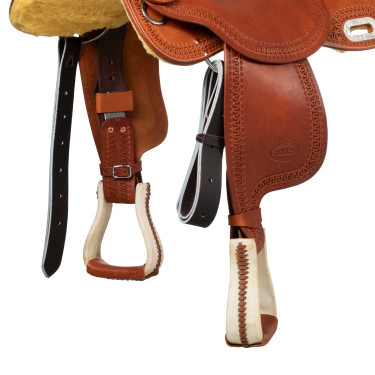 Sella Pool's 5020 con seduta in cuoio grezzo colore blu per barrel racing Cognac Marrone