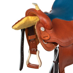 Sella Pool's 5020 con seduta in cuoio grezzo colore blu per barrel racing Cognac Marrone