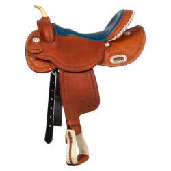 Sella Pool's 5020 con seduta in cuoio grezzo colore blu per barrel racing Cognac Marrone
