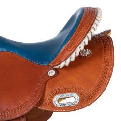 Sella Pool's 5020 con seduta in cuoio grezzo colore blu per barrel racing Cognac Marrone