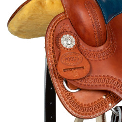 Sella Pool's 5020 con seduta in cuoio grezzo colore blu per barrel racing Cognac Marrone
