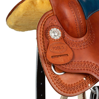 Sella Pool's 5020 con seduta in cuoio grezzo colore blu per barrel racing Cognac Marrone