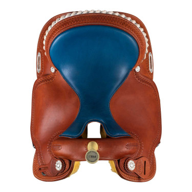 Sella Pool's 5020 con seduta in cuoio grezzo colore blu per barrel racing Cognac Marrone