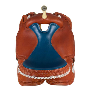 Sella Pool's 5020 con seduta in cuoio grezzo colore blu per barrel racing Cognac Marrone