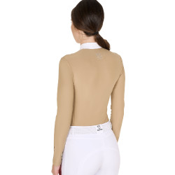 Polo da concorso Donna Maniche Lunghe con Strass Equestro Beige