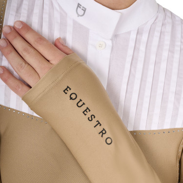 Polo da concorso Donna Maniche Lunghe con Strass Equestro Beige