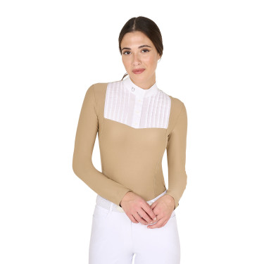 Polo da concorso Donna Maniche Lunghe con Strass Equestro Beige