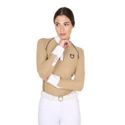 Polo da concorso Donna Maniche Lunghe con Inserti in Rete Equestro Beige Polo da concorso Donna Maniche Lunghe con Inserti in Rete Equestro Beige