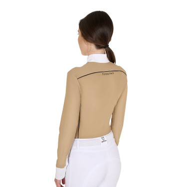 Polo da concorso Donna Maniche Lunghe con Inserti in Rete Equestro Beige Polo da concorso Donna Maniche Lunghe con Inserti in Rete Equestro Beige
