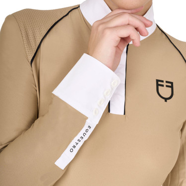 Polo da concorso Donna Maniche Lunghe con Inserti in Rete Equestro Beige Polo da concorso Donna Maniche Lunghe con Inserti in Rete Equestro Beige