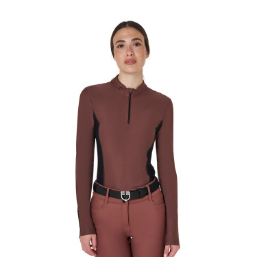 Polo Tecnico da Allenamento Donna Maniche Lunghe Equestro Marrone
