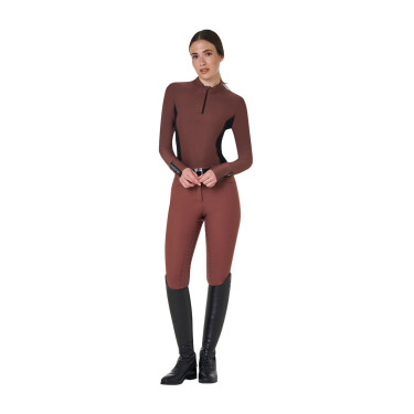 Polo Tecnico da Allenamento Donna Maniche Lunghe Equestro Marrone