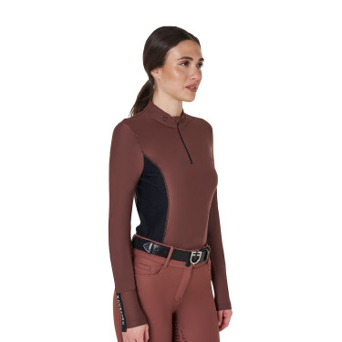 Polo Tecnico da Allenamento Donna Maniche Lunghe Equestro Marrone