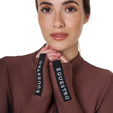 Polo Tecnico da Allenamento Donna Maniche Lunghe Equestro Marrone