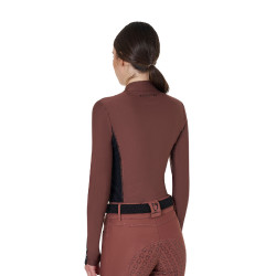 Polo Tecnico da Allenamento Donna Maniche Lunghe Equestro Marrone