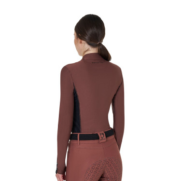 Polo Tecnico da Allenamento Donna Maniche Lunghe Equestro Marrone