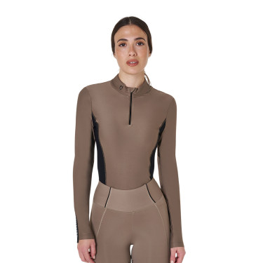 Polo Tecnico da Allenamento Donna Maniche Lunghe Equestro Noce Marrone