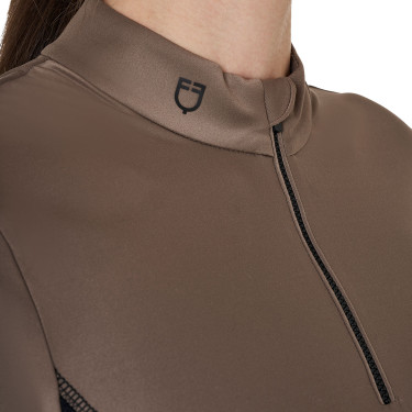 Polo Tecnico da Allenamento Donna Maniche Lunghe Equestro Noce Marrone