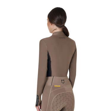 Polo Tecnico da Allenamento Donna Maniche Lunghe Equestro Noce Marrone