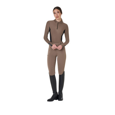Polo Tecnico da Allenamento Donna Maniche Lunghe Equestro Noce Marrone