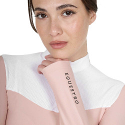 Polo da concorso Donna Maniche Lunghe in Tessuto Tecnico e Mesh Equestro Rosa cammeo