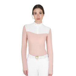 Polo da concorso Donna Maniche Lunghe in Tessuto Tecnico e Mesh Equestro Rosa cammeo