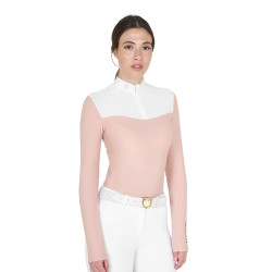 Polo da concorso Donna Maniche Lunghe in Tessuto Tecnico e Mesh Equestro Rosa cammeo