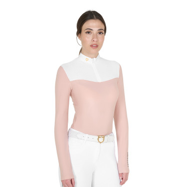 Polo da concorso Donna Maniche Lunghe in Tessuto Tecnico e Mesh Equestro Rosa cammeo