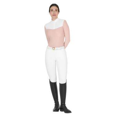 Polo da concorso Donna Maniche Lunghe in Tessuto Tecnico e Mesh Equestro Rosa cammeo