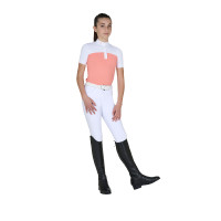 Polo Bambina da Concorso a Maniche Corte e Bottoni con Mesh Equestro Rosa