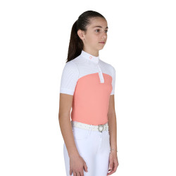 Polo Bambina da Concorso a Maniche Corte e Bottoni con Mesh Equestro Fiore del deserto Rosa