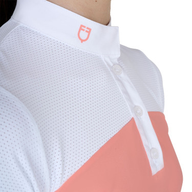 Polo Bambina da Concorso a Maniche Corte e Bottoni con Mesh Equestro Fiore del deserto Rosa