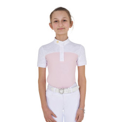 Polo Bambina da Concorso a Maniche Corte e Bottoni con Mesh Equestro Ballerine Rosa