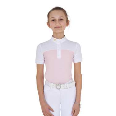 Polo Bambina da Concorso a Maniche Corte e Bottoni con Mesh Equestro Ballerine Rosa