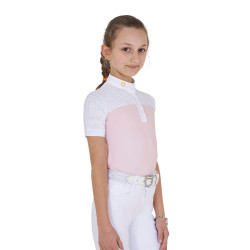 Polo Bambina da Concorso a Maniche Corte e Bottoni con Mesh Equestro Ballerine Rosa